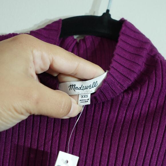 NWT Madewell Purple Stretchy Sleeveless Ribbed Mock Turtleneck Women's Size XXS - Picture 6 of 7